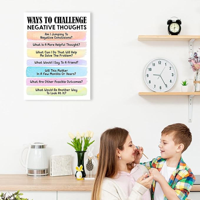 Mental Health Wall Decor,Ways To Challenge Negative Thoughts Wall Art,Therapy Office Wall Decor,Inspirational Canvas Wall Art for Classroom Psychologist Office Home