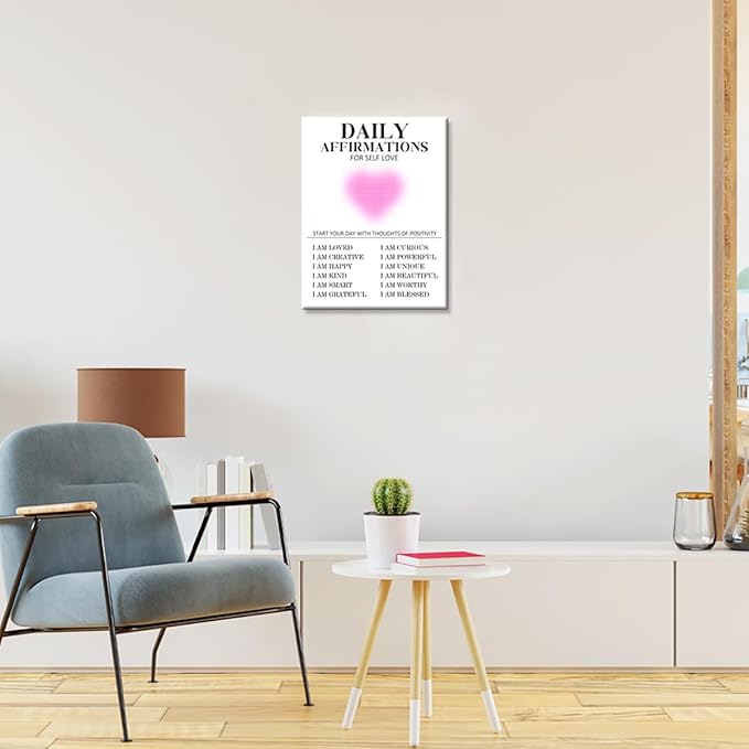 Daily Affirmations for Women Wall Art,Positive Quotes Wall Decor,Inspirational Canvas Framed Wall Art Ready to Hang for Home Office Wall Decor