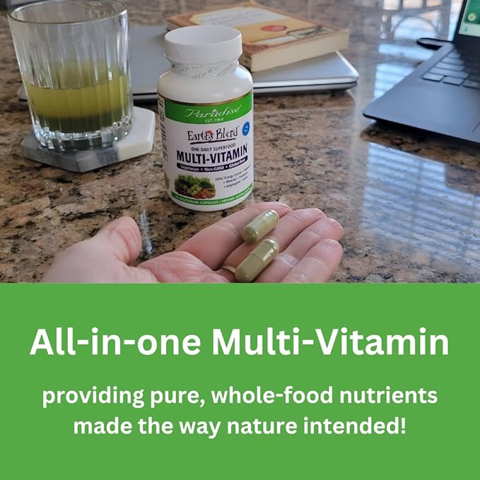 Paradise Herbs Earth's Blend Women's Once Daily Multivitamin with Iron, 48 Organic Superfoods, Probiotics, Antioxidants, Vitamins A, B12, C, D, K2, Daily Superfood, 30 Capsules