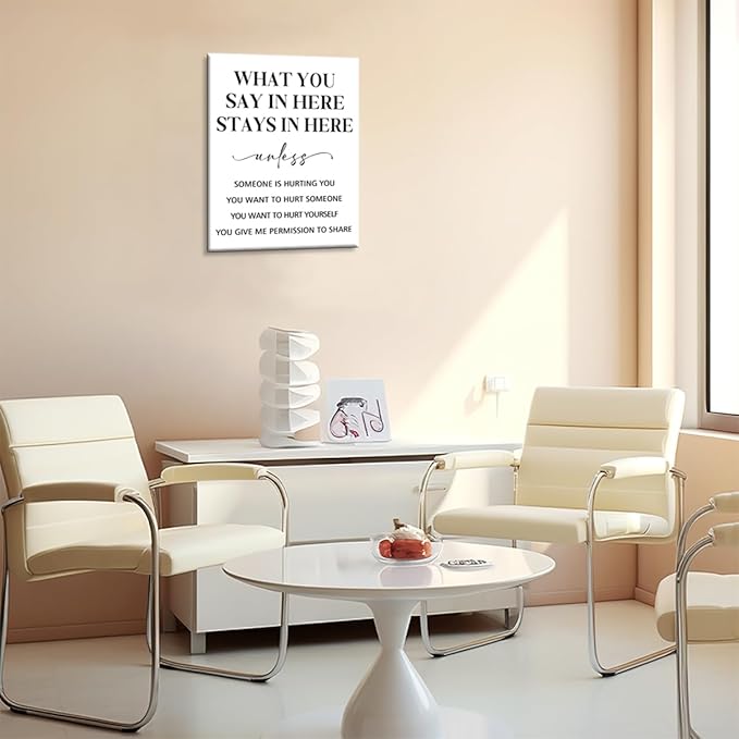 JANLAN What You Say in Here Stays in Here Wall Art,Therapy Office Decor,Inspirational Mental Health Canvas Wall Art for Therapy Office Home Nursery Classroom Wall Decor