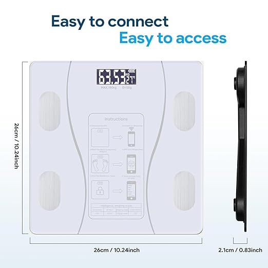Intelligent Body Fat Scale, a Simple and Practical Digital Scale That can be Connected to a Mobile Digital Bathroom Scale to Display BMI, Body Fat, Muscle Mass, and Durable Weight Scale (White)