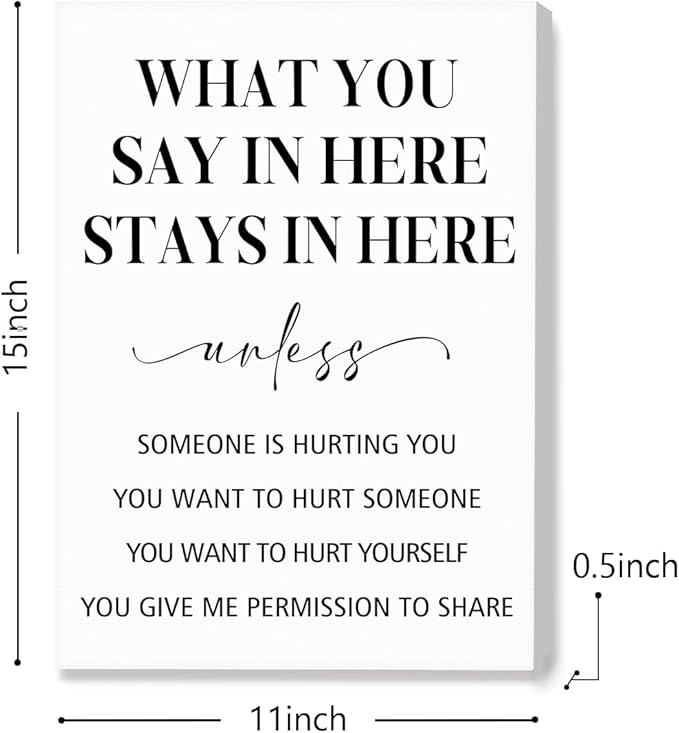 JANLAN What You Say in Here Stays in Here Wall Art,Therapy Office Decor,Inspirational Mental Health Canvas Wall Art for Therapy Office Home Nursery Classroom Wall Decor