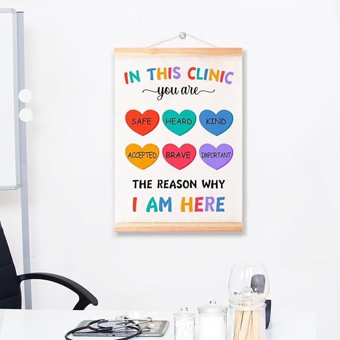 Mental Health Poster Hanger Frame for Therapy Counseling Office Wall Decor,In This Clinic You Are Safe Canvas Wall Art Poster Print Wall Hanging 16x12in