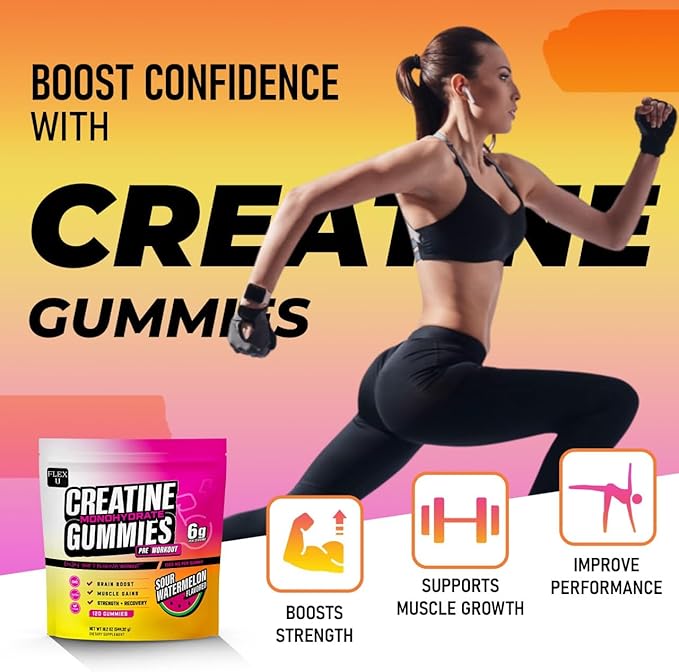Creatine PreWorkout Gummies for Men Women 6g, Creatine Monohydrate Pre Post Workout Recovery Muscle Building Supplement Protein Chewables, Vegan Watermelon Creatina Gym Booty Growth Gains (120 Ct)
