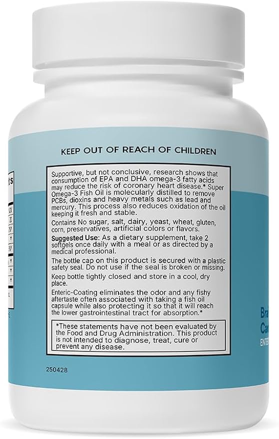 Natural Wellness Super Omega-3 Fish Oil – 600 mg EPA & 400 mg DHA for Heart, Brain, and Joint Health – 60 Enteric-Coated Softgels