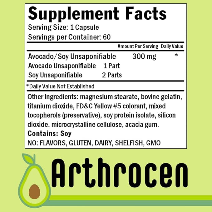 Joint Health Supplement, 300Mg Avocado Soy Unsaponifiable, Non-GMO, Dairy Free, Gluten Free & Shellfish Free, 60 Day Supply, One Capsule Per Day (6 Months)…