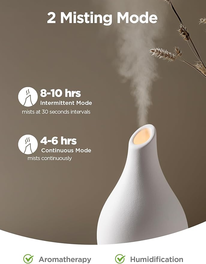 InnoGear Essential Oil Diffuser, 150ml Ceramic Diffuser Handcrafted Stone Aromatherapy Diffusers Ultrasonic Cool Mist Humidifier Vaporizer with 2 Mist Modes Waterless Auto Off for Room Office, White
