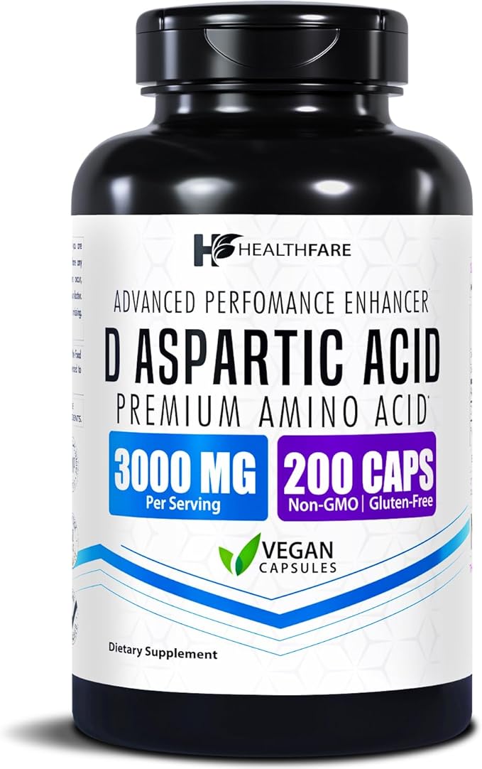 D-Aspartic Acid 3000mg | 200 Vegan Capsules | Premium Amino Acid Supplement | Non-GMO, Gluten-Free | Made in The USA