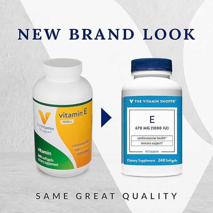 The Vitamin Shoppe Vitamin E 1,000IU - Natural Source, Supports Healthy Cardiovascular System, Immune Health & Eye Health - Once Daily (240 Softgels)