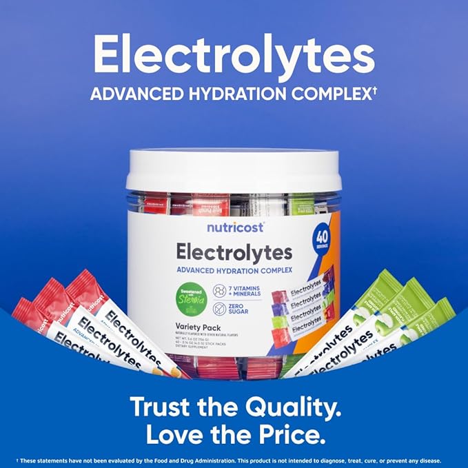 Nutricost Electrolytes Complex, Variety Pack Flavored, 40 Stickpacks - Advanced Hydration Complex