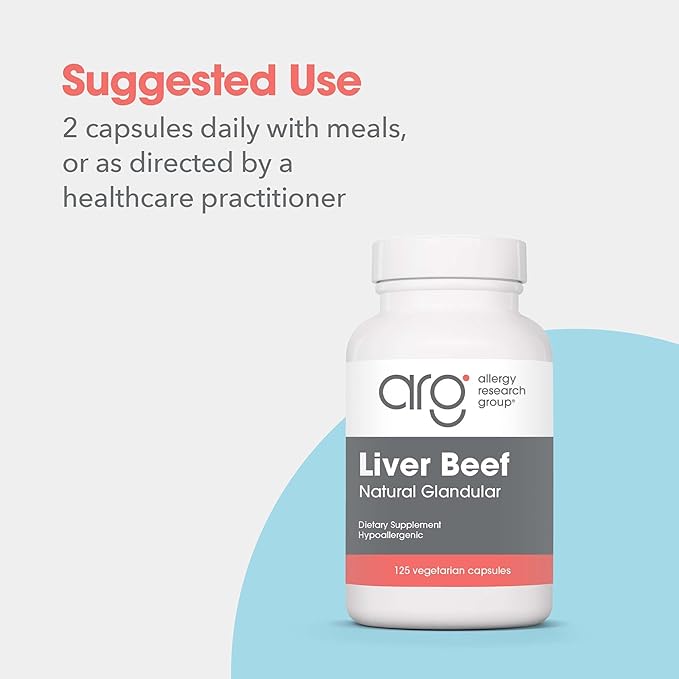 Allergy Research Group Beef Liver Supplement - Liver Function Support, Grass-Fed Beef Capsules 1000mg, Glandular Vitamins - 125 Count