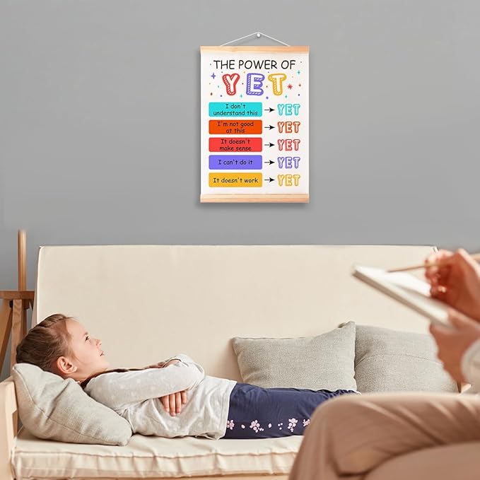 The Power of Yet Poster Hanger Frame for Therapy Counseling Office Wall Decor,Mental Health Canvas Wall Art Poster Print Wall Hanging 16x12in