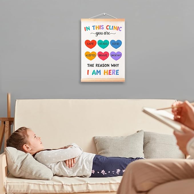 Mental Health Poster Hanger Frame for Therapy Counseling Office Wall Decor,In This Clinic You Are Safe Canvas Wall Art Poster Print Wall Hanging 16x12in