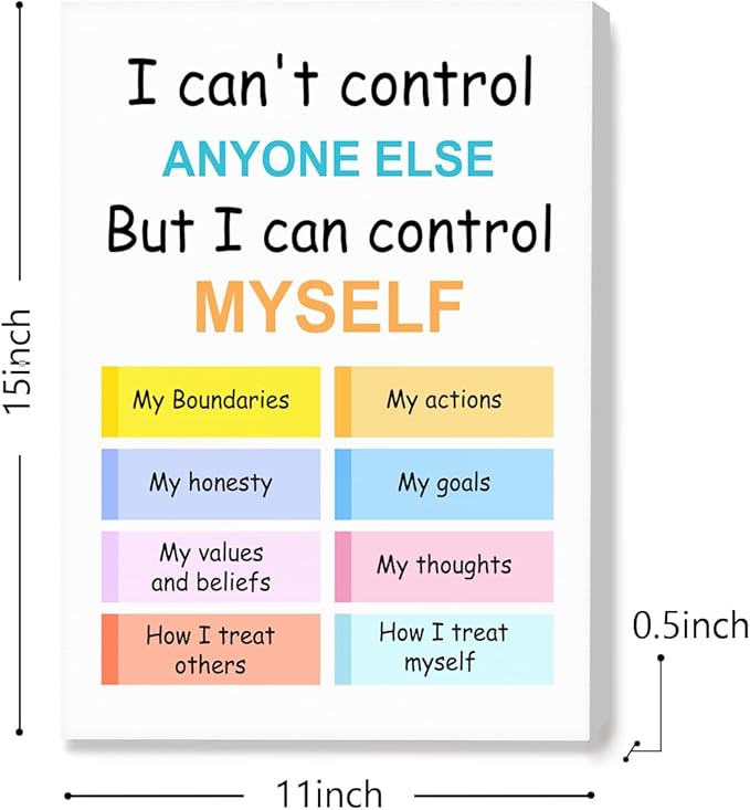 Mental Health Wall Decor,Things I Can Control Poster Canvas Wall Art,Inspirational Canvas Framed Wall Art for Therapy Office Home Nursery Classroom Wall Decor