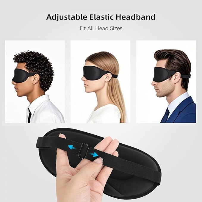 Sleep Mask,3D Contoured Sleeping Mask,99% Light Blocking Eye Mask, Zero Eye Pressure Cup Blindfold for Men Women, with Adjustable Strap for Sleeping, Yoga,Traveling(Black)
