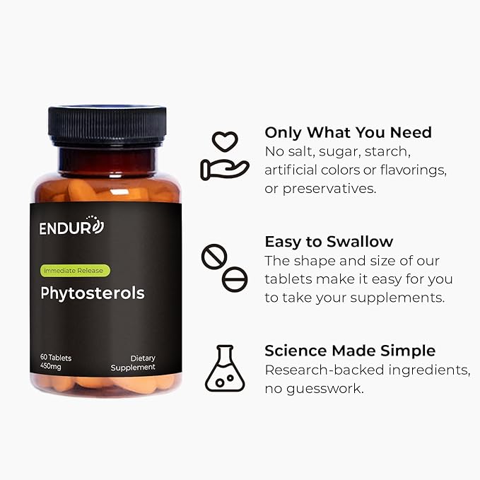 Endur Phytosterols, Promotes Heart & Prostate Health for Men, Helps Block Cholesterol Absorption & Support Urinary Comfort, 450mg (60 Tablets)