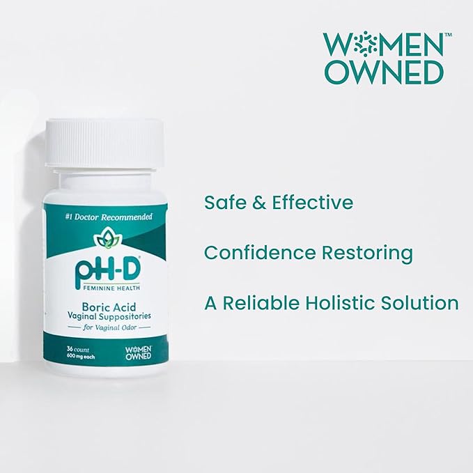 pH-D Feminine Health - 600 mg Boric Acid Suppositories - Woman Owned - for Vaginal Odor Use - 24 Count