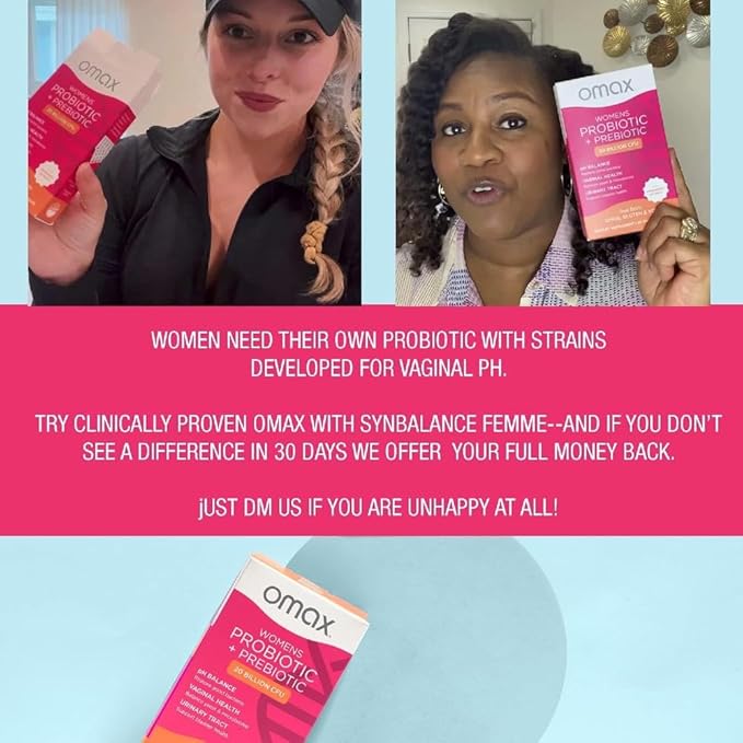 2 Pack Omax Prebiotics & Probiotics Complex for Women, pH Balance, Vaginal Health, Urinary Tract, Yeast, UTI/BV Prevention, Bloating pH 20 Billion CFU | Vegan, Organic, Gluten Free, 60 Vege-Capsules