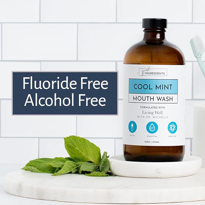 JUST INGREDIENTS Cool Mint Remineralizing Mouthwash | Hydroxyapatite & Colloidal Silver Formula | Alcohol-Free | Fluoride-Free Mouth Rinse