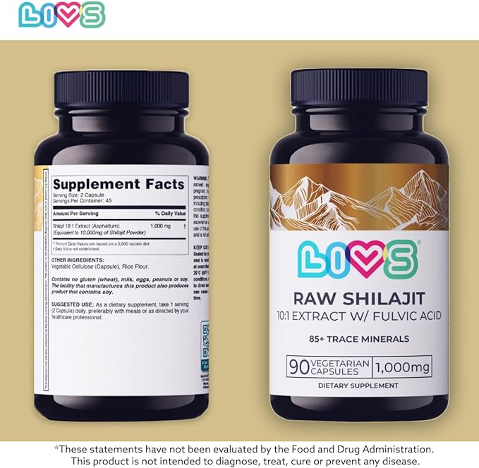 Raw Shilajit Capsules - 10,000mg Pure Himalayan Shilajit for Men & Women | High Potency Fulvic Acid & Trace Minerals | Gluten Free, Natural Energy, Focus & Immune Support Supplement - 90 Ct
