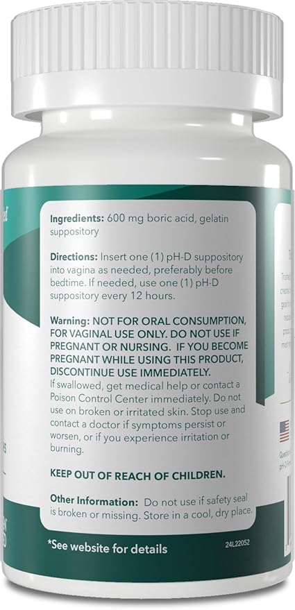 pH-D Feminine Health Support - 600 mg Boric Acid Suppositories - Woman Owned - for Vaginal Odor Use - 12 Count