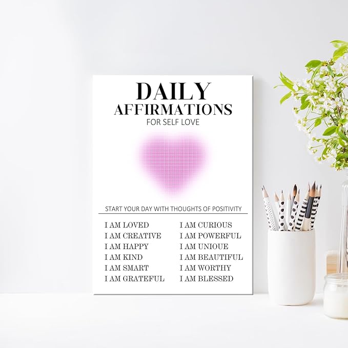 Daily Affirmations for Women Wall Art,Positive Quotes Wall Decor,Inspirational Canvas Framed Wall Art Ready to Hang for Home Office Wall Decor