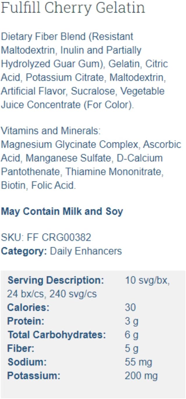 Nutmeg State Nutrition – High Fiber Drink Mix, Low Calorie, Fat Free, Decaffeinated, Sugar Free, Naturally Flavored, Ideal Protein Compatible, Aspartame Free, 10 Servings Per Box (Cherry Gelatin)