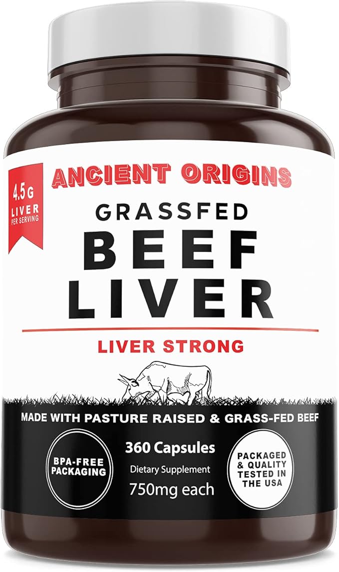 Ancient Origins Grass Fed Beef Liver Two Month Supply, Supports Energy Production, Cleansing, Digestion, Immunity and Full Body Wellness, Non GMO, Freeze Dried Liver Supplement, 360 Capsules