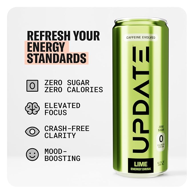Drink Update Energy Drink with Paraxanthine - Jitter Free, Crash Free, No Overstimulation, No Withdrawal - Caffeine and Sugar Free (Lime, 12 Pack)