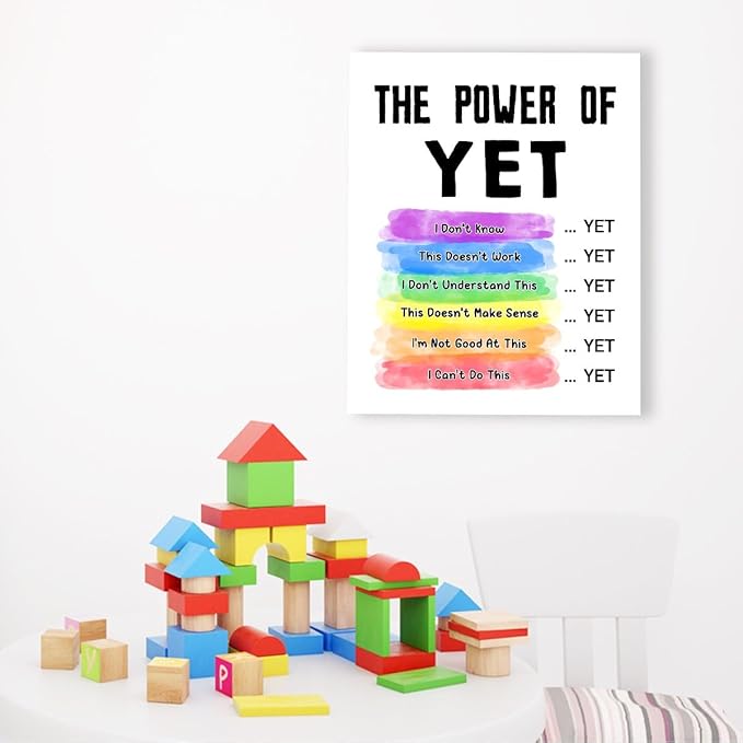 Mental Health Wall Decor,The Power of Yet Wall Art,Therapy Office Wall Decor,Inspirational Canvas Wall Art for Classroom Psychologist Office Homeschool
