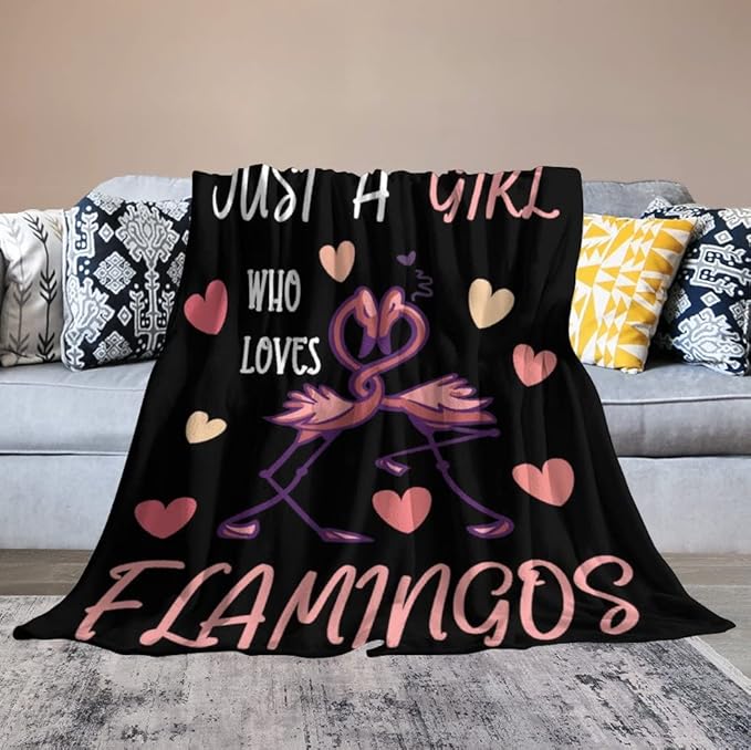 Flamingo Throw Blanket Gifts - 50 x 60 Inches Funny Throws - Black Soft Fuzzy Plush Blankets for Office