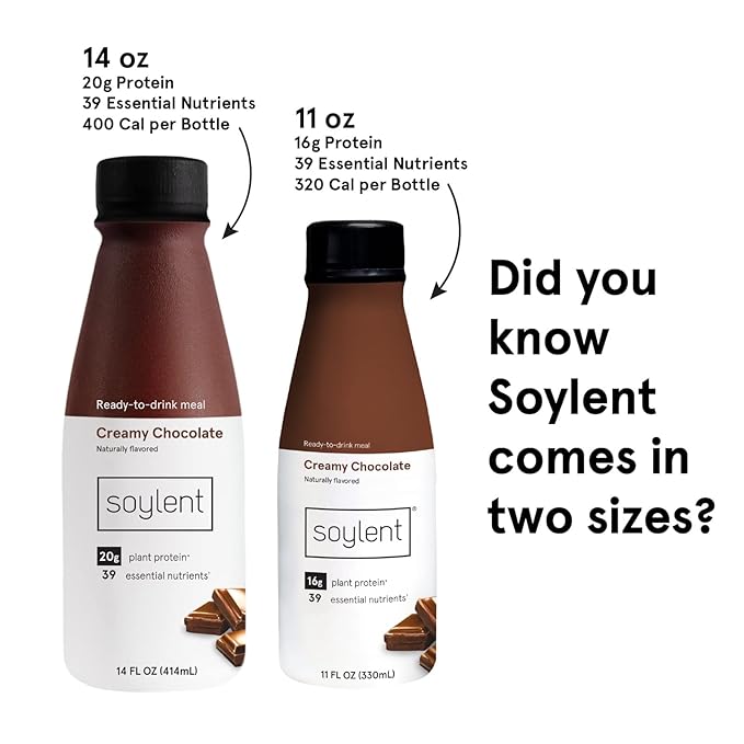 Soylent Chocolate Meal Replacement Shake, Contains 16g Complete Vegan Protein, Ready-to-Drink, 11oz, 24 Pack