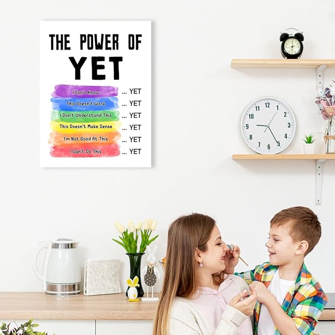Mental Health Wall Decor,The Power of Yet Wall Art,Therapy Office Wall Decor,Inspirational Canvas Wall Art for Classroom Psychologist Office Homeschool