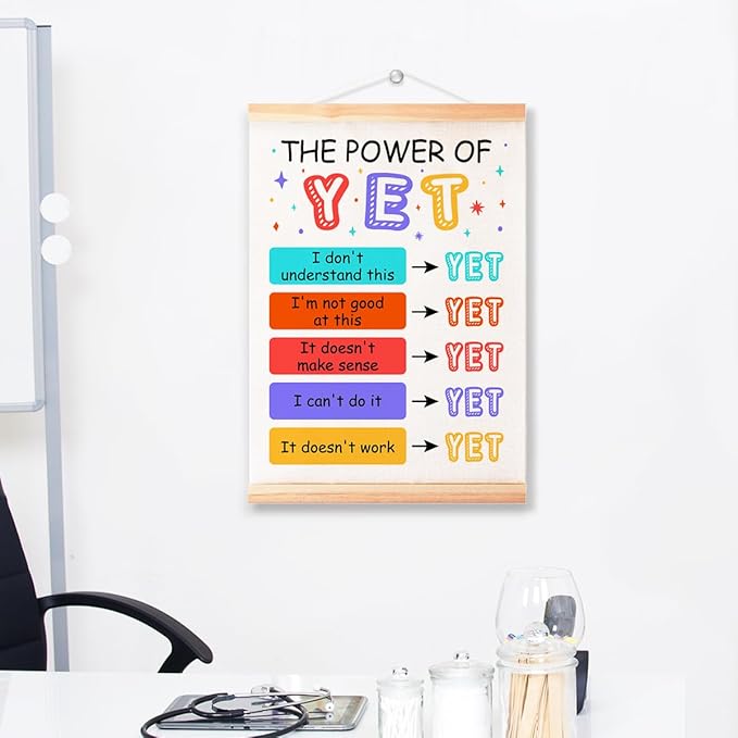 The Power of Yet Poster Hanger Frame for Therapy Counseling Office Wall Decor,Mental Health Canvas Wall Art Poster Print Wall Hanging 16x12in