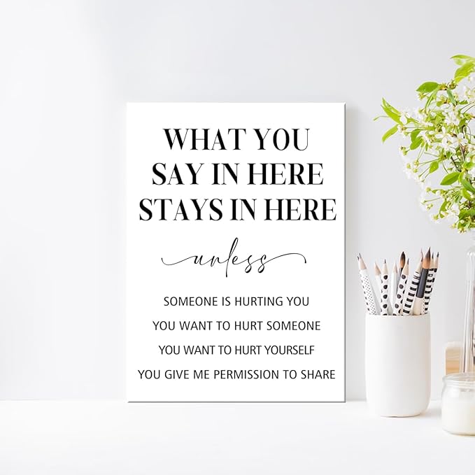 JANLAN What You Say in Here Stays in Here Wall Art,Therapy Office Decor,Inspirational Mental Health Canvas Wall Art for Therapy Office Home Nursery Classroom Wall Decor