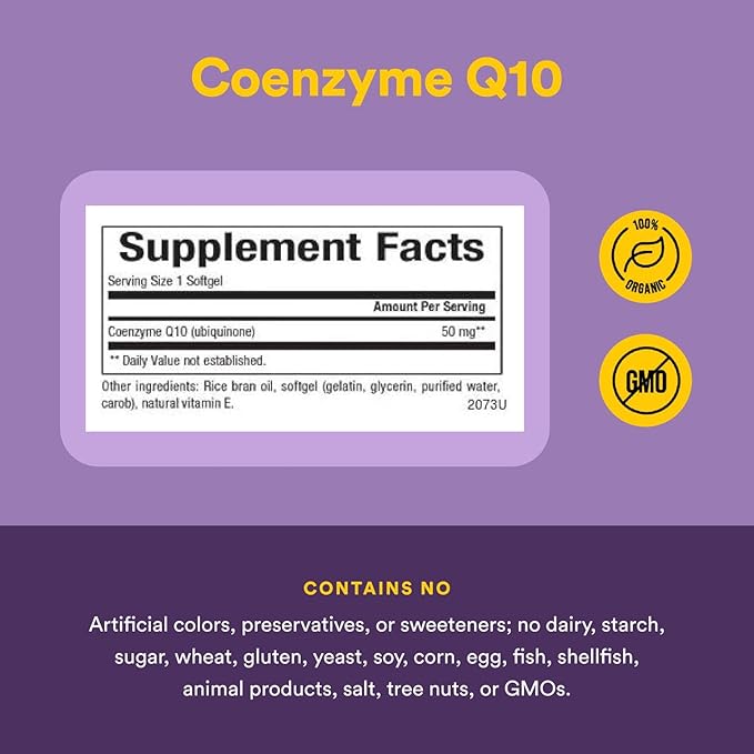 Natural Factors Coenzyme Q10 50 mg, Natural Coenzyme Q10 Supplement for Energy, Heart and Cognitive Support, 60 Softgels
