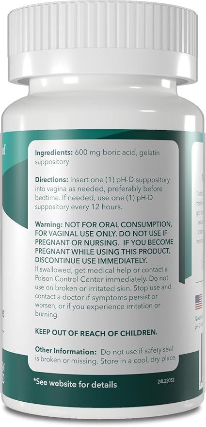 pH-D Feminine Health - 600 mg Boric Acid Suppositories - Woman Owned - for Vaginal Odor Use - 24 Count