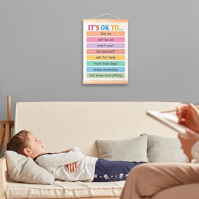 It's OK To Poster Hanger Frame for Therapy Counseling Office Wall Decor,Mental Health Canvas Wall Art Poster Print Wall Hanging 16x12in