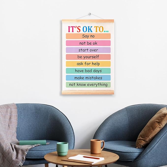 It's OK To Poster Hanger Frame for Therapy Counseling Office Wall Decor,Mental Health Canvas Wall Art Poster Print Wall Hanging 16x12in