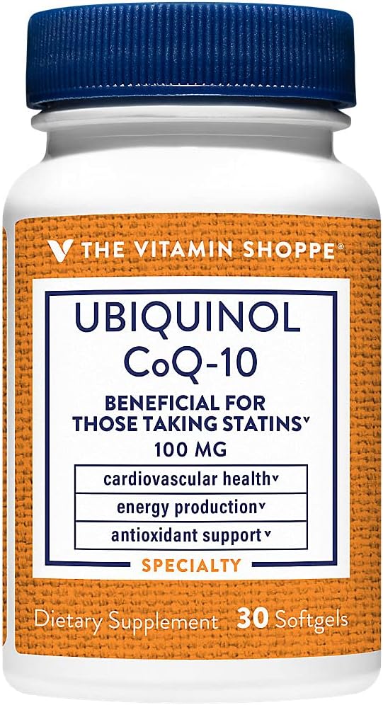 The Vitamin Shoppe Ubiquinol CoQ-10 100mg - Beneficial for Those Taking Statins – Supports Heart & Cellular Health and Healthy Energy Production, Essential Antioxidant – Once Daily (30 Softgels)