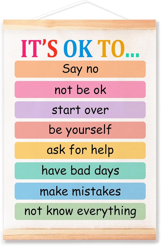 It's OK To Poster Hanger Frame for Therapy Counseling Office Wall Decor,Mental Health Canvas Wall Art Poster Print Wall Hanging 16x12in