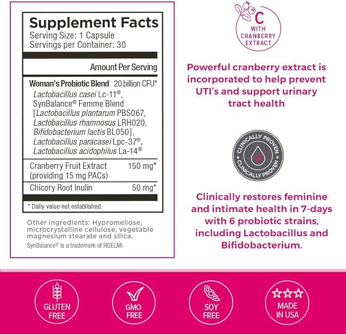 2 Pack Omax Prebiotics & Probiotics Complex for Women, pH Balance, Vaginal Health, Urinary Tract, Yeast, UTI/BV Prevention, Bloating pH 20 Billion CFU | Vegan, Organic, Gluten Free, 60 Vege-Capsules