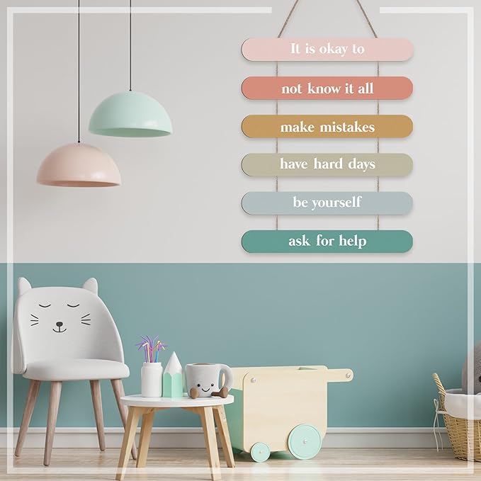 Yousoontic Boho Classroom Decor It Is Okay to Be Yourself Wooden Positive Affirmations Wall Decor Inspirational Hanging Art Mental Health Awareness Decoration for School Classroom Therapy Office
