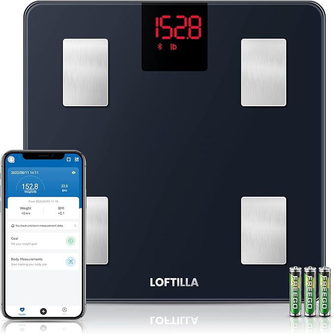 LOFTILLA Scale for Body Weight, Smart Digital Body Fat Scales Sync with App, 14 Body Composition Analyzer, 400 lb Capacity, Black