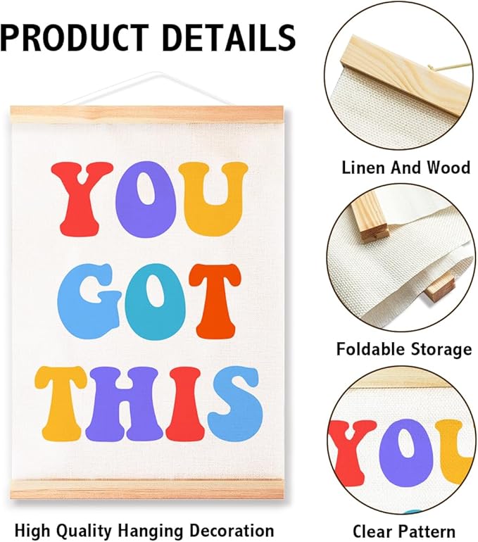 You Got This Poster Hanger Frame for Classroom Nursery School Wall Decor,Inspirational Canvas Wall Art Poster Print Wall Hanging 16x12in