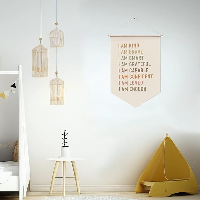 Affirmations Wall Hanging Art for Kids, Classroom Wall Art, I am Enough, Kid's Bedroom, Rainbow Affirmations Wall Banner, I am Kind Smart Loved, Inspirational Nursery Decor