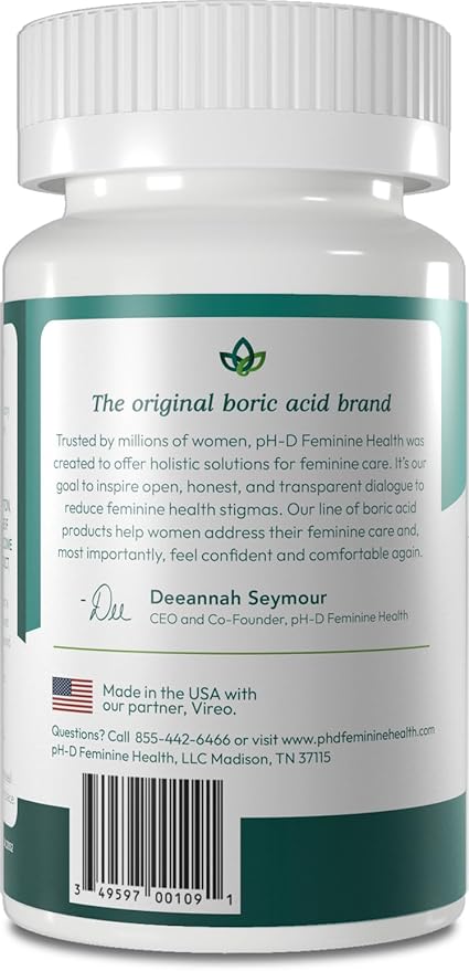 pH-D Feminine Health - 600 mg Boric Acid Suppositories - Woman Owned - for Vaginal Odor Use - 24 Count