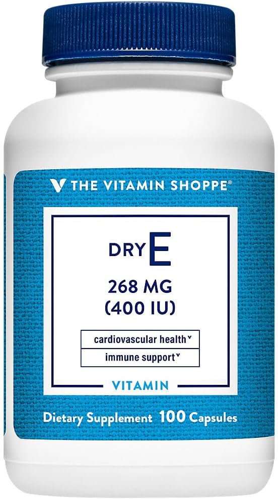 The Vitamin Shoppe Vitamin E Dry 400IU - Natural Source, Supports Healthy Cardiovascular System, Immune Health & Eye Health - Once Daily (100 Capsules)