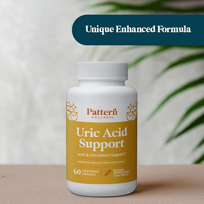 Pattern Wellness Uric Acid Support Supplement - Herbal Uric Acid Cleanse - Natural Joint & Circulation Support - 3rd Party Lab Tested - 60 Veggie Capsules