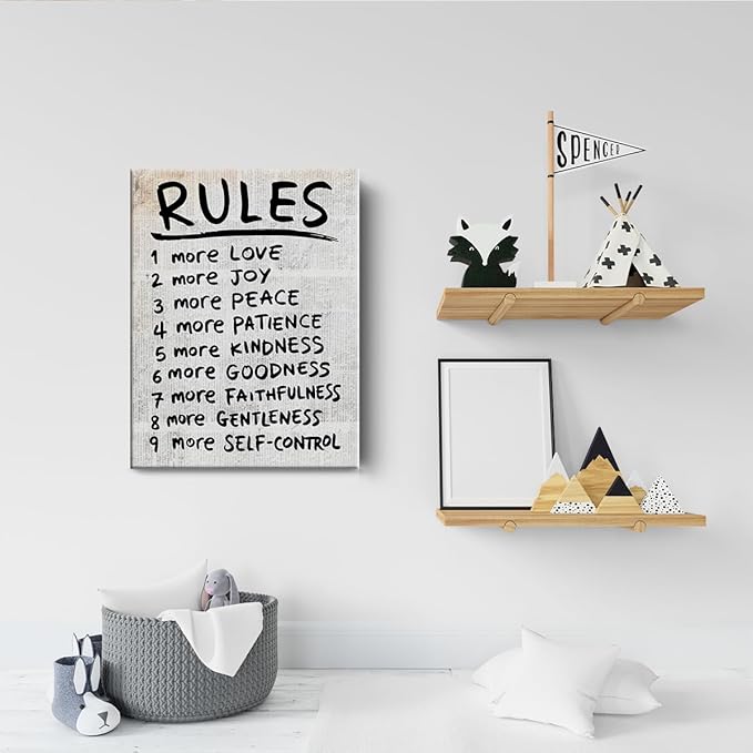Retro Inspirational Rule Wall Art Decor Mental Health Self Help Canvas Painting Motivational Positive Gifts for Women Men Home Living Room Bedroom Decor Canvas Painting Framed 12 X 15 Inch